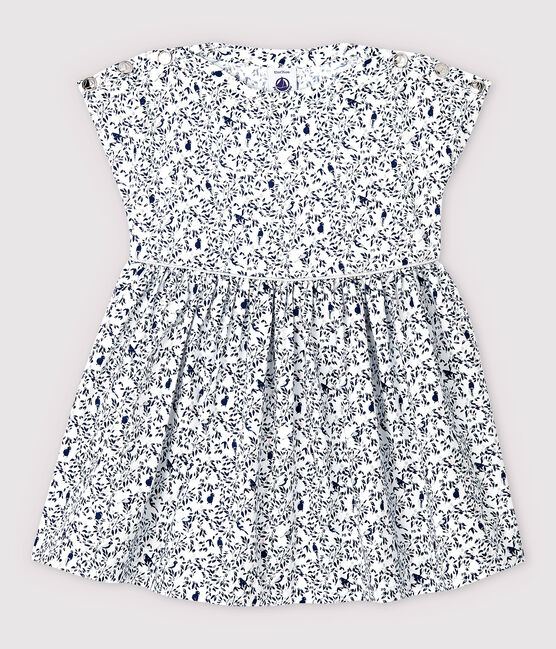 Abito a manica corta bebè in popeline bebà femmina bianco MARSHMALLOW/bianco MULTICO