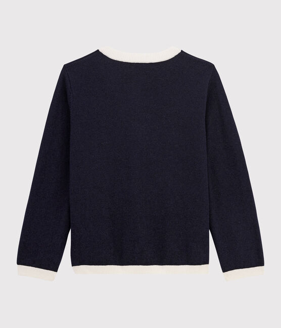 Cardigan in lana e cotone bambino blu SMOKING/bianco MARSHMALLOW