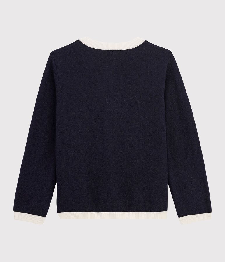Cardigan in lana e cotone bambino blu/bianco