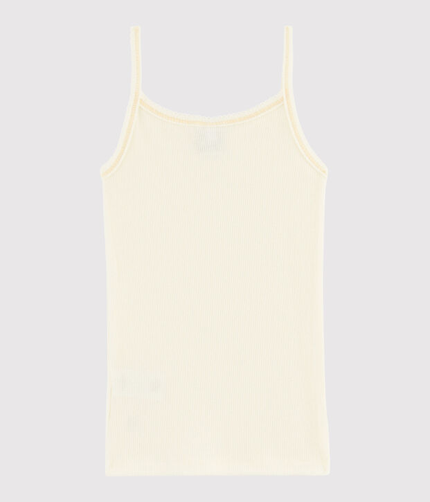 Canottiere con spalline in lana e cotone bambina bianco