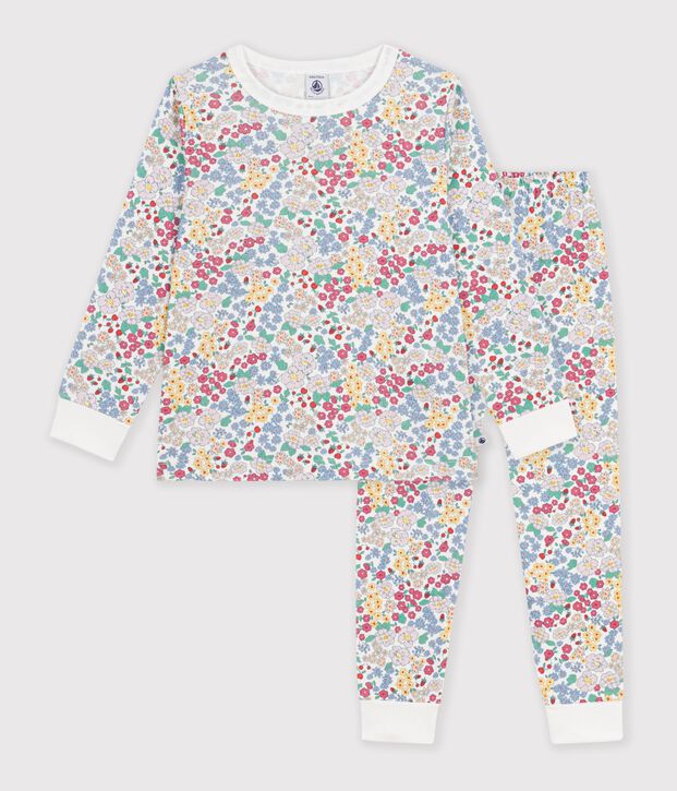Pigiama in cotone a fiori bambina bianco/multicolore