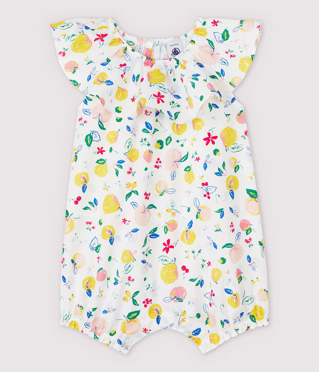 Tutina corta in popeline beb&egrave; femmina bianco/multicolore