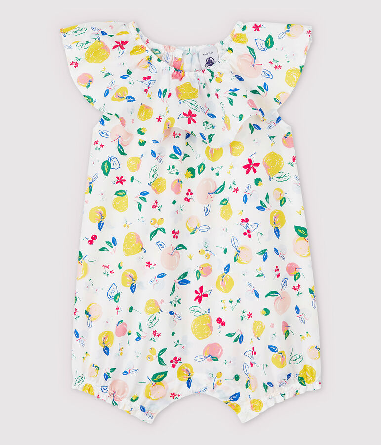 Tutina corta in popeline beb&egrave; femmina bianco/multicolore