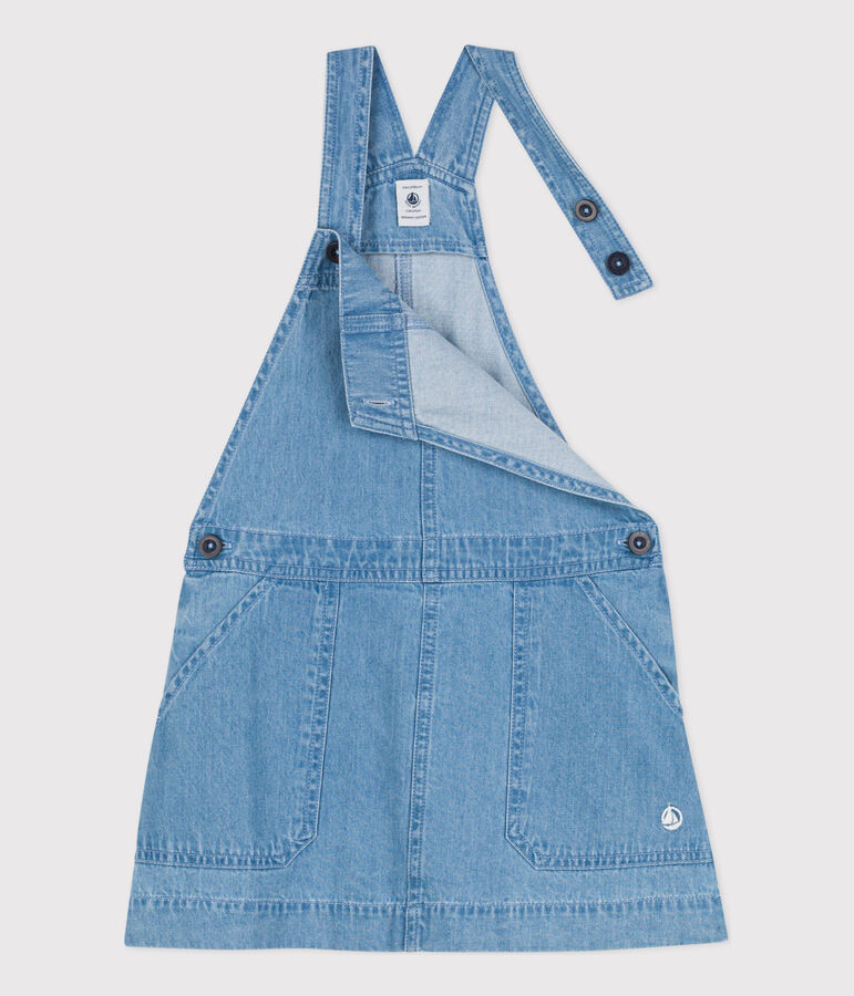 Abito a salopette in denim leggero bambina blu