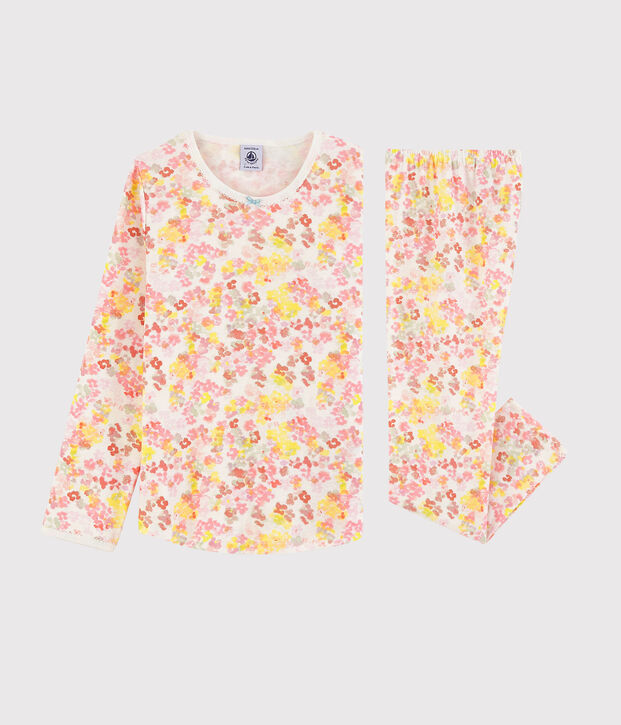 Pigiama a fiori acquarello bambina in cotone bianco/multicolore