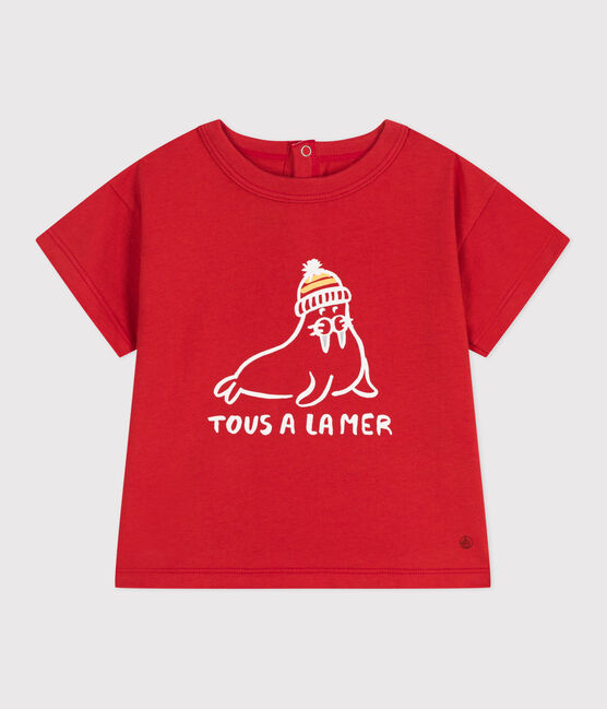 T-shirt a maniche corte in cotone tinta unita neonato rosso AURORA