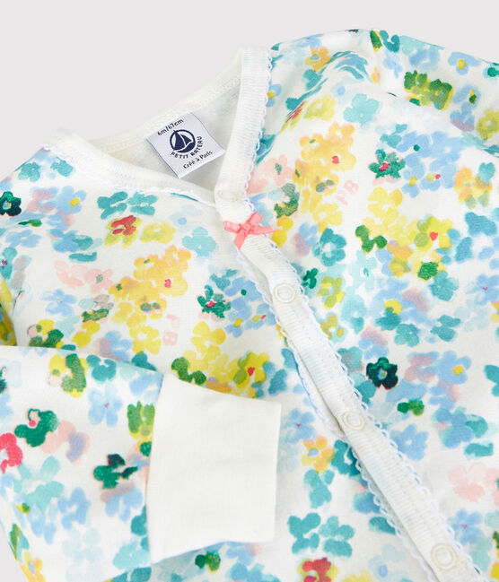 Competo pigiama notte a fiori bebè femmina in molleton bianco MARSHMALLOW/bianco MULTICO