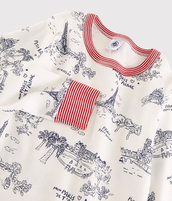 Pigiama tela di Jouy Parigi bambino in cotone bianco MARSHMALLOW/blu MEDIEVAL