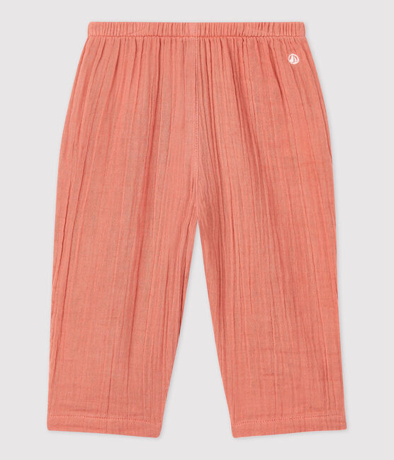 Pantaloni bebè in garza di cotone biologico rosa PAPAYE
