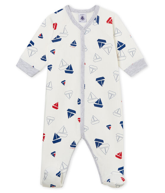 Tutina pigiama bambino in tubique bianco MARSHMALLOW/bianco MULTICO