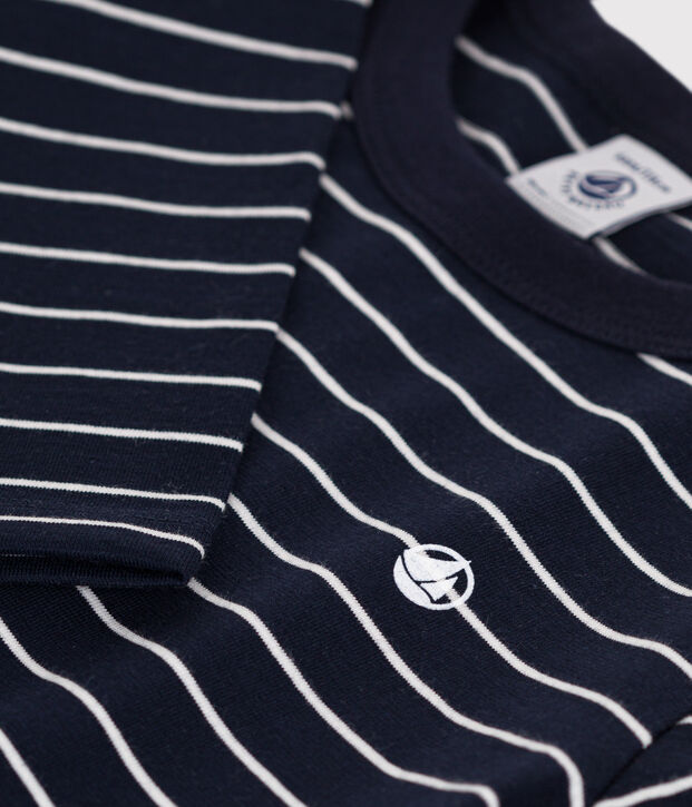 T-shirt a maniche lunghe in cotone bambino blu/bianco