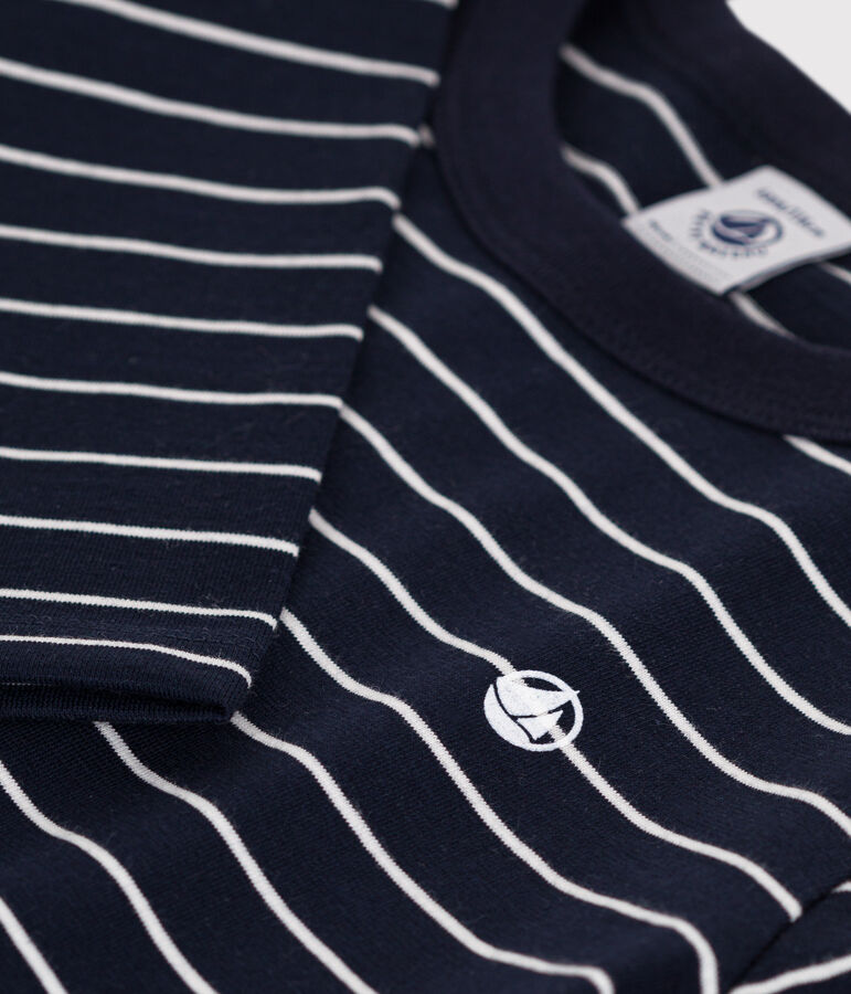 T-shirt a maniche lunghe in cotone bambino blu/bianco