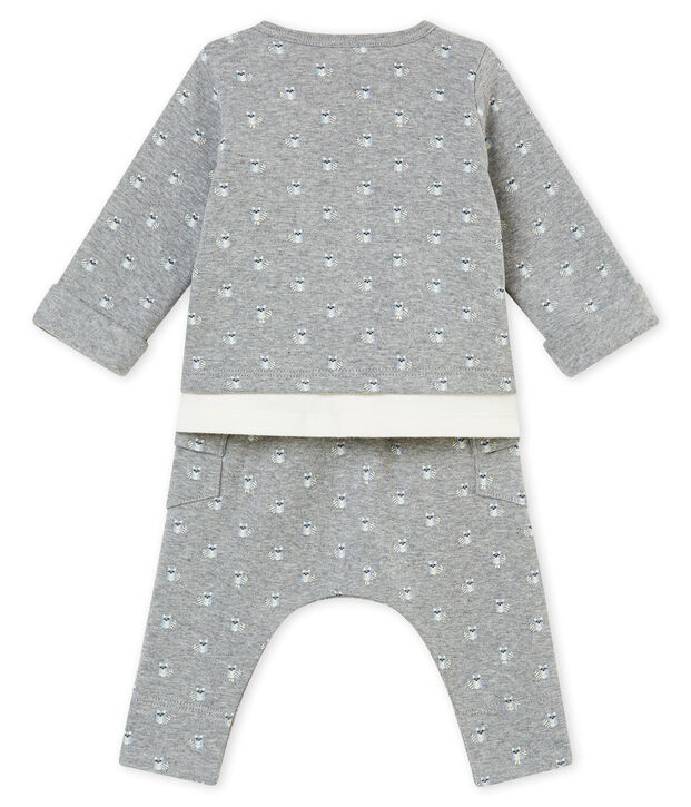 Coordinato tre pezzi stampati beb&eacute; maschio grigio/multicolore