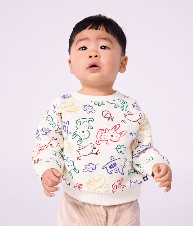 Felpa in cotone con stampa animalier neonato ecru/multicolore
