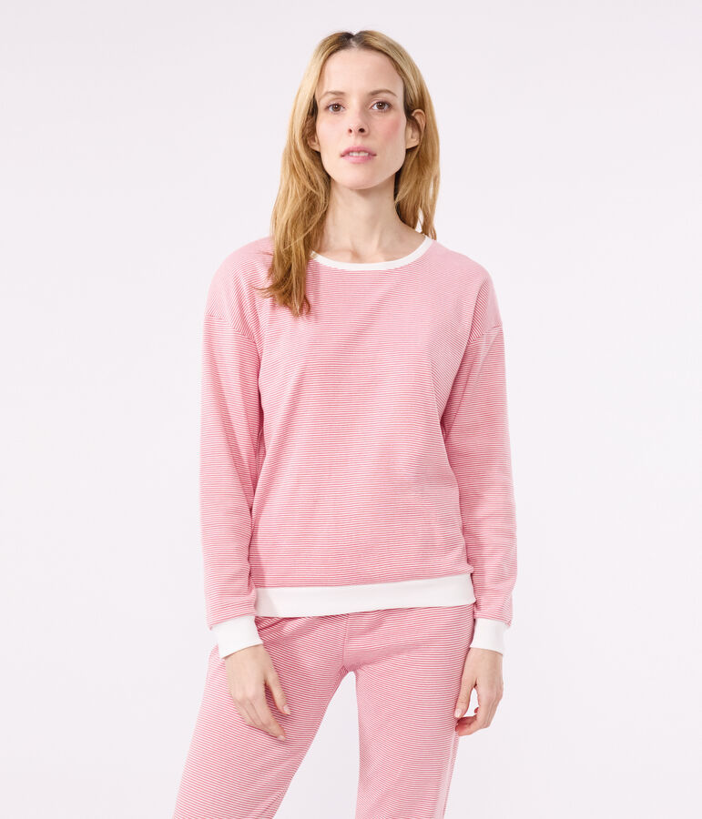 Pigiama in cotone a righe donna rosa ROSEWOOD/ MARSHMALLOW