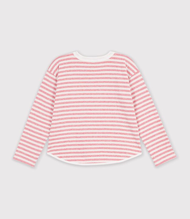 T-shirt a maniche lunghe a righe bambino rosa/ecru