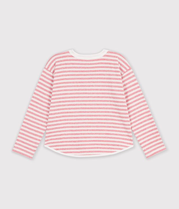 T-shirt a maniche lunghe a righe bambino rosa/ecru