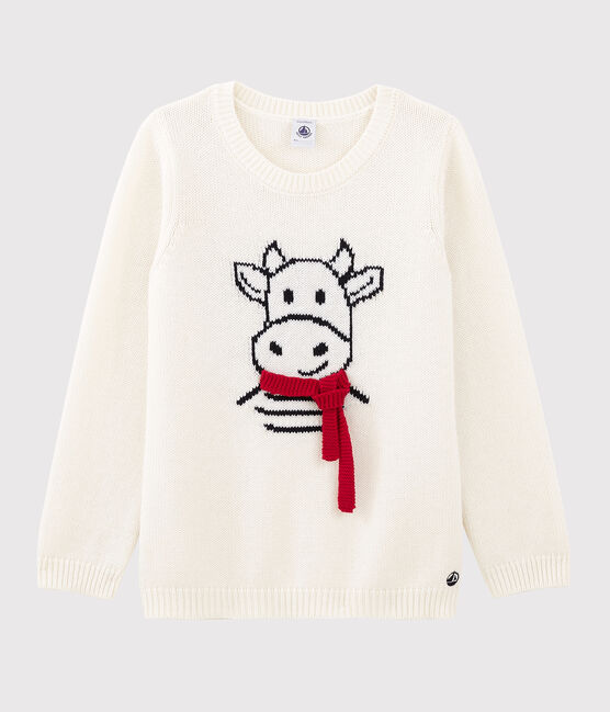 Pullover a maniche lunghe in maglia di lana e cotone bianco MARSHMALLOW/ MULTICO CN
