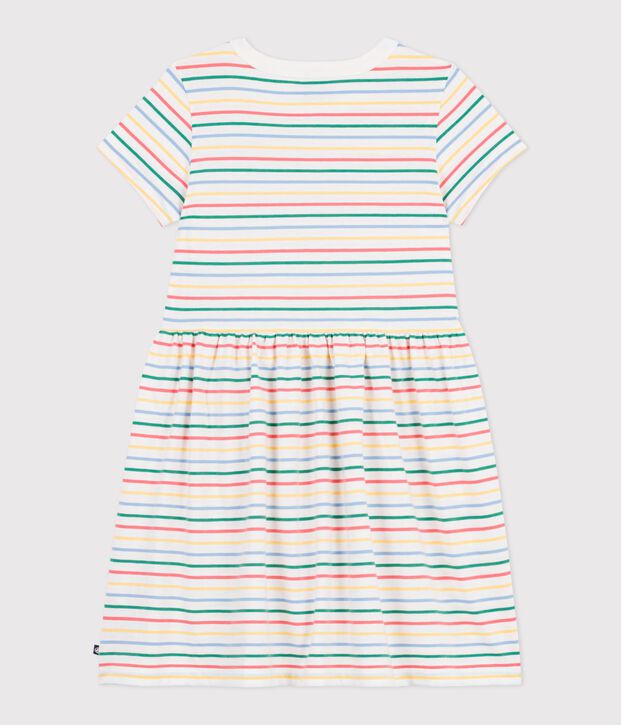 Abito a maniche corte in cotone a righe bambina bianco/multicolore