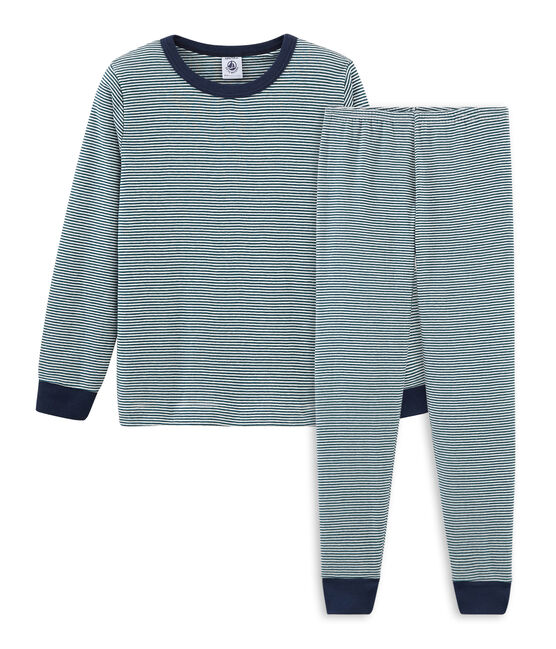 Pigiama bambino a costine verde PINEDE/bianco MARSHMALLOW