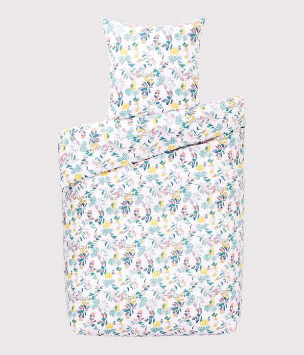 Completo biancheria da letto con motivo giungla in popeline bianco/multicolore