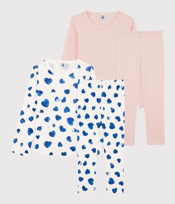 Confezione da 2 pigiami a cuori blu e pois bambina in cotone variante 1