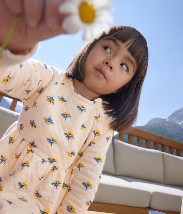 Abito a maniche lunghe in tubique fantasia bambina ecru/multicolore