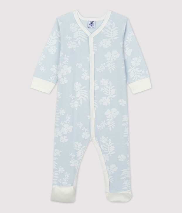 Tutina pigiama stampa hawaiana con piedi staccabili beb&egrave; in cotone blu/bianco