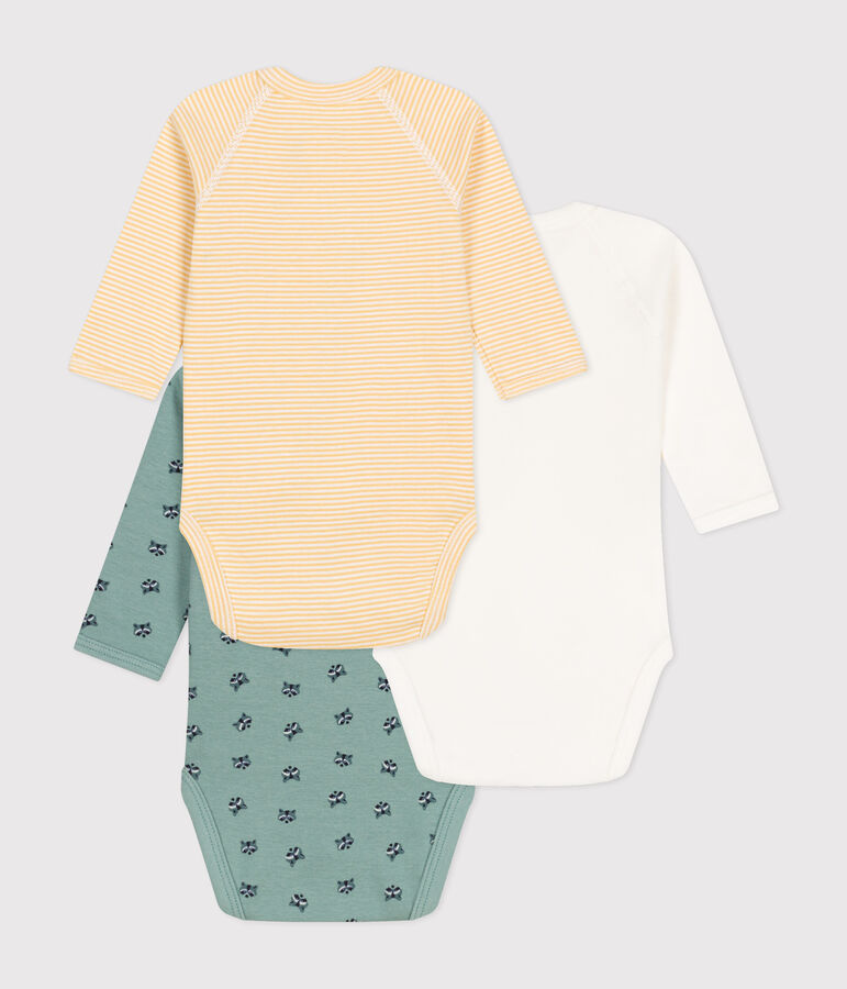Set di 3 body incrociati a maniche lunghe in cotone neonato multicolore
