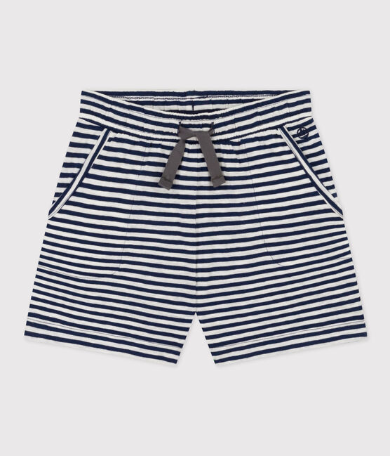 Shorts a righe in jersey fiammato bambina blu MEDIEVAL/bianco MARSHMALLOW