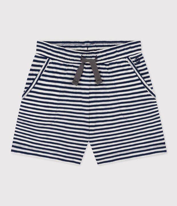 Shorts a righe in jersey fiammato bambina blu/bianco