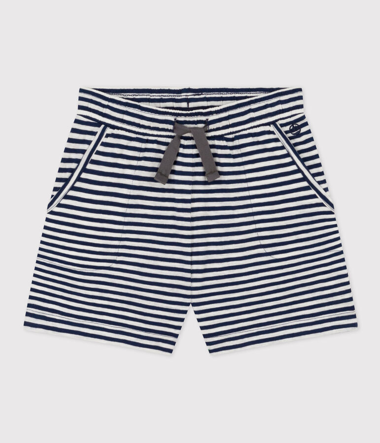 Shorts a righe in jersey fiammato bambina blu/bianco