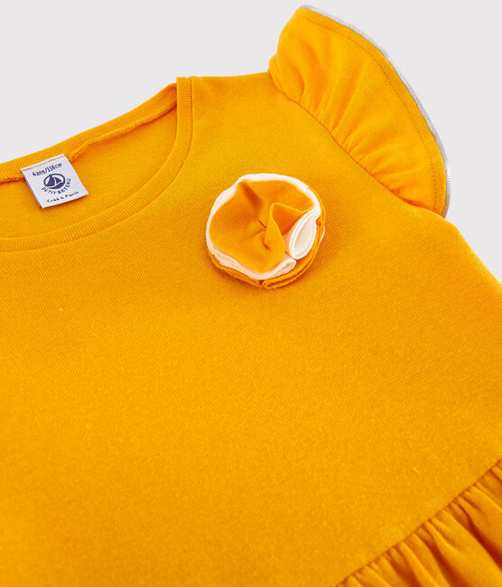 Abito manica corta in cotone e lino bambina giallo TEHONI