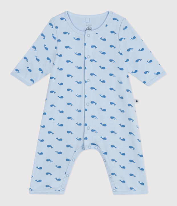 Bodyjama senza piedini in cotone con balena neonato blu/blu