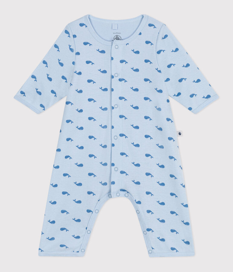 Bodyjama senza piedini in cotone con balena neonato blu/blu