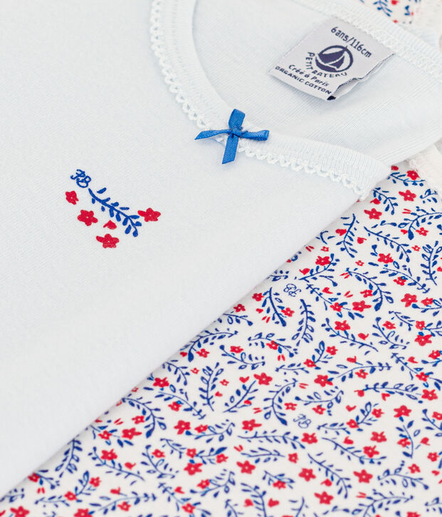 Confezione da 2 t-shirt bambina a maniche corte in cotone a fiori multicolore