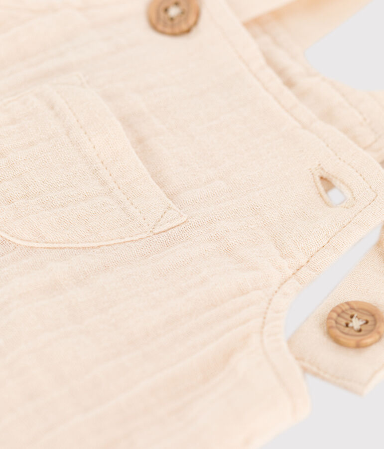 Salopette corta in garza di cotone beb&egrave; ecru