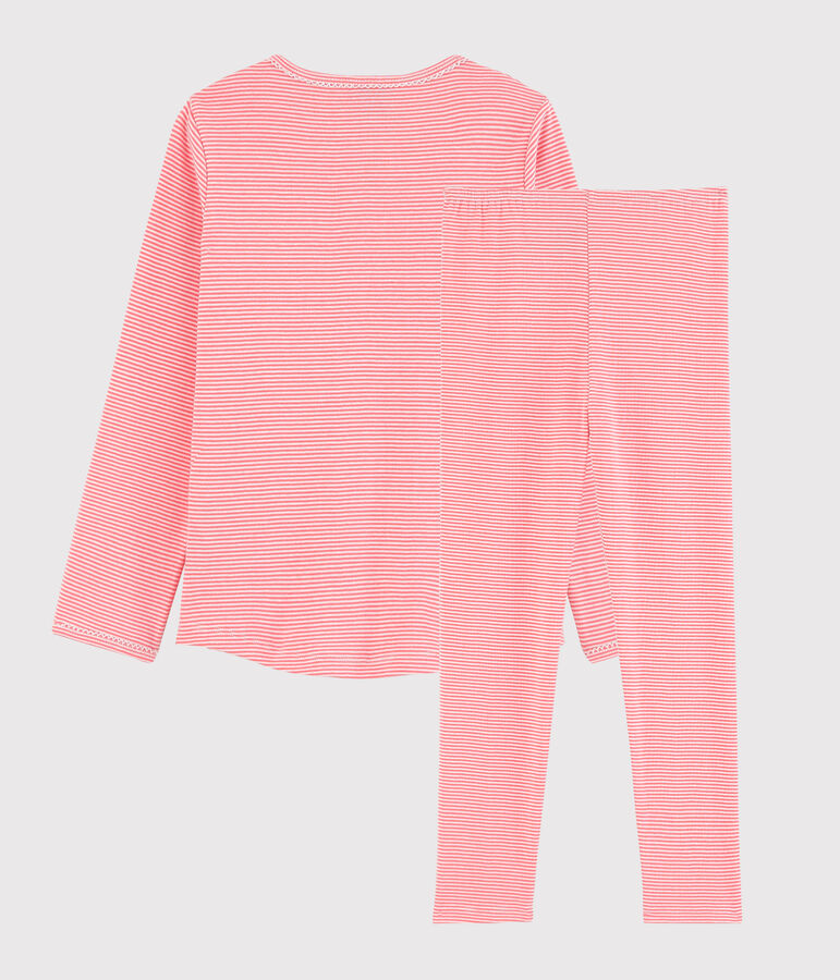 Pigiama bambina millerighe in cotone arancione/bianco