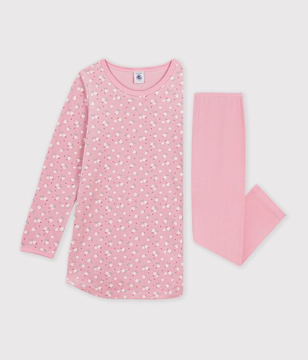Camicia da notte e leggings bambina in ciniglia a fiori rosa/multicolore