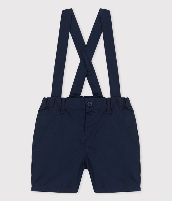 Shorts bebè a bretelle in adorabile tessuto serge blu SMOKING