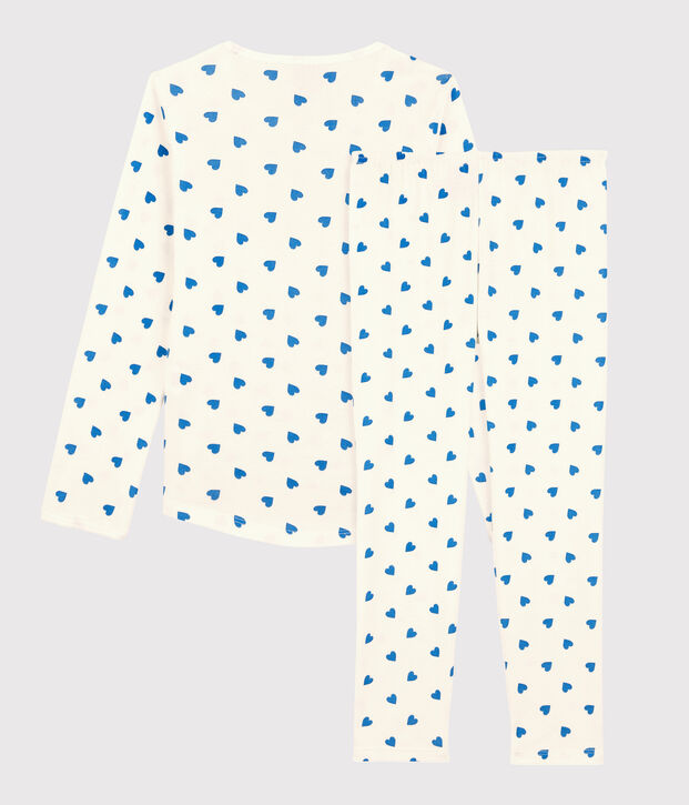 Pigiama fiori blu bambina in cotone bianco/blu