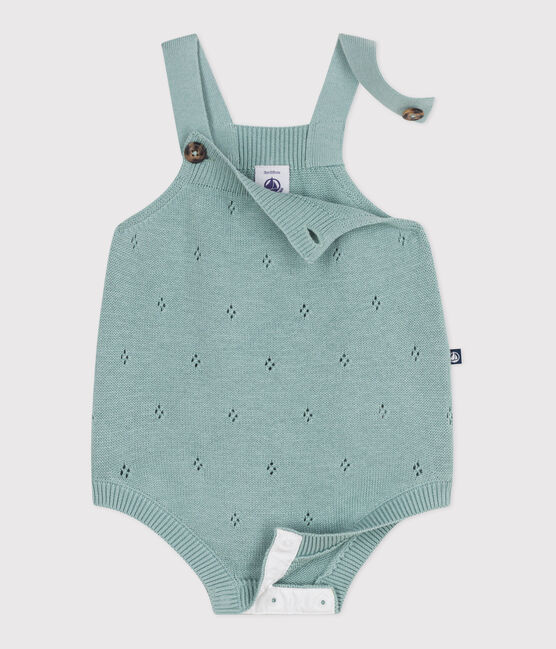 Pagliaccetto neonato in maglia a punto legaccio con spalline verde PAUL