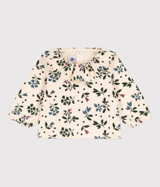 Blusa a manica lunga beb&egrave; in garza di cotone stampato ecru/multicolore