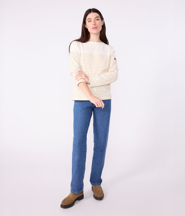 T-shirt marini&egrave;re in cotone Donna ecru/beige