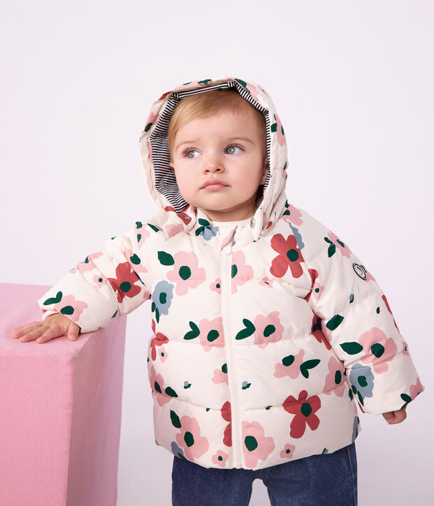 Piumino in poliestere con stampa animalier neonato ecru/rosa