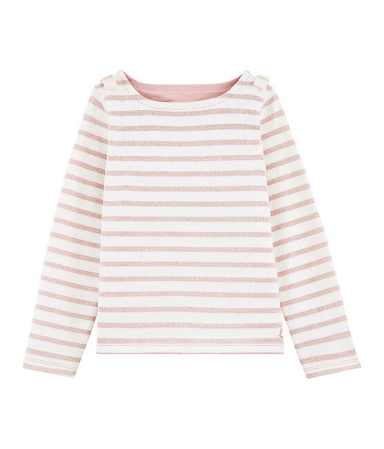 Marinière bambina bianco MARSHMALLOW/rosa JOLI BRILLANT