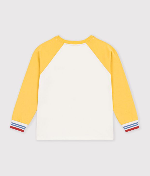 T-shirt a maniche lunghe in cotone color block bambino ecru/multicolore
