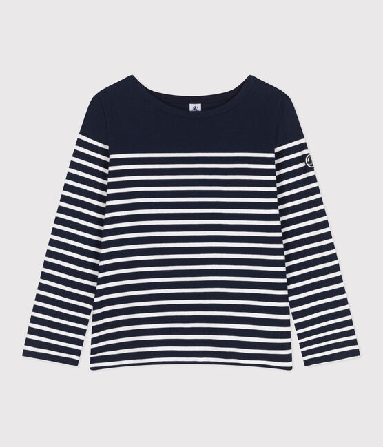 Marinière a maniche lunghe in cotone donna blu SMOKING/bianco MARSHMALLOW