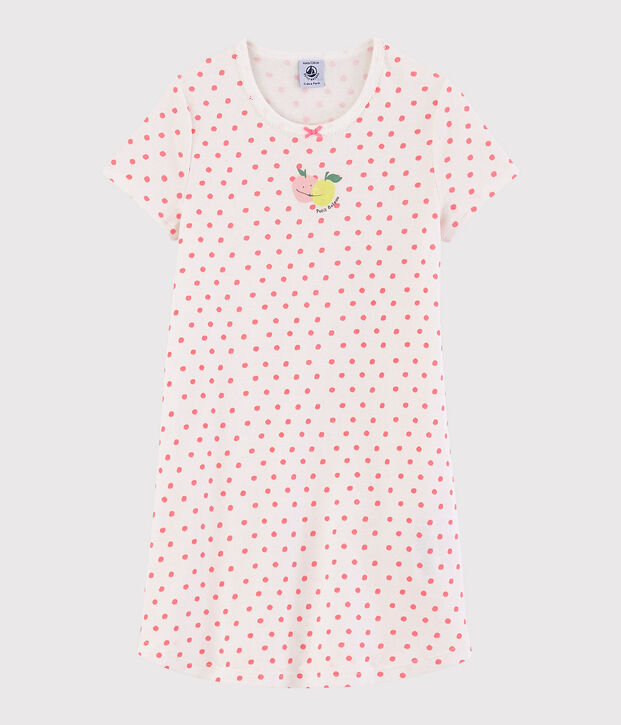 Camicia da notte a pois rosa bambina in cotone bianco/rosa