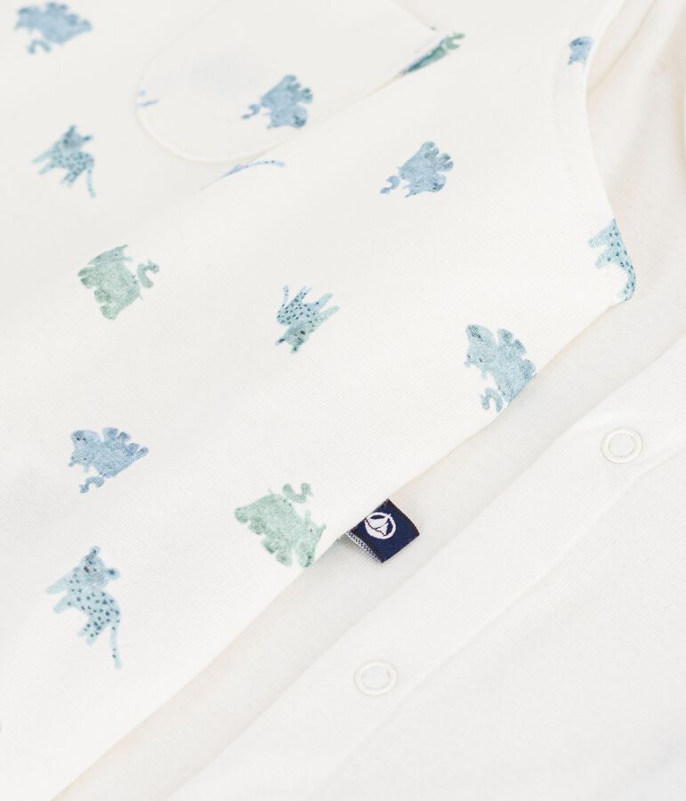 Set salopette e body in cotone con animali stampati neonato bianco MARSHMALLOW/bianco MULTICO